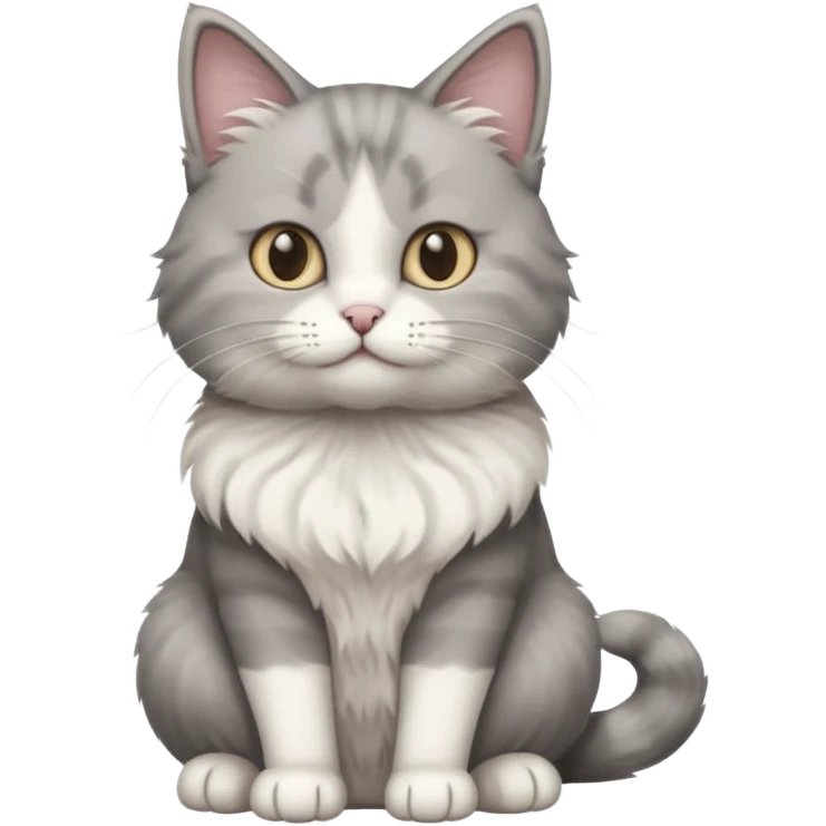 a realistic looking very fluffy grey and white cat sitting up straight emoji