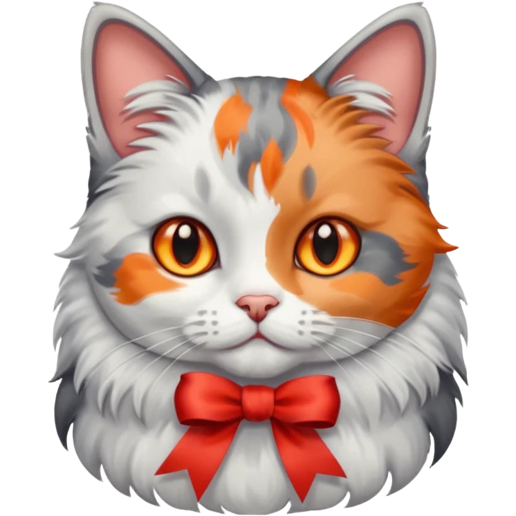 Dilute calico cat with ribbon emoji