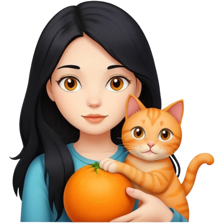 girl with long black hair holding an orange cat emoji