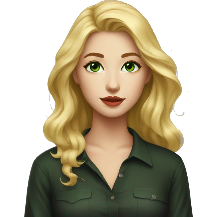 Artist GIRL with paints blonde beautiful green eye kiss full body and legs. Black shirt emoji