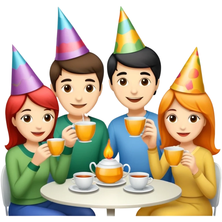 people having a tea party, cheerful emoji