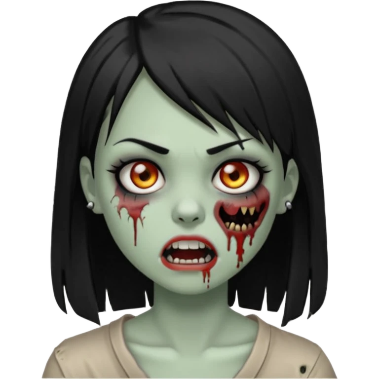 zoombi girl cabelo liso preto franja de lado cabelo partido de lado risquinho na sobrancelha e um piercing na sobrancelha um piercing no nariz emoji