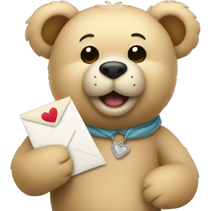 beige teddy bear teddy with an envelope and a heart in his hands emoji