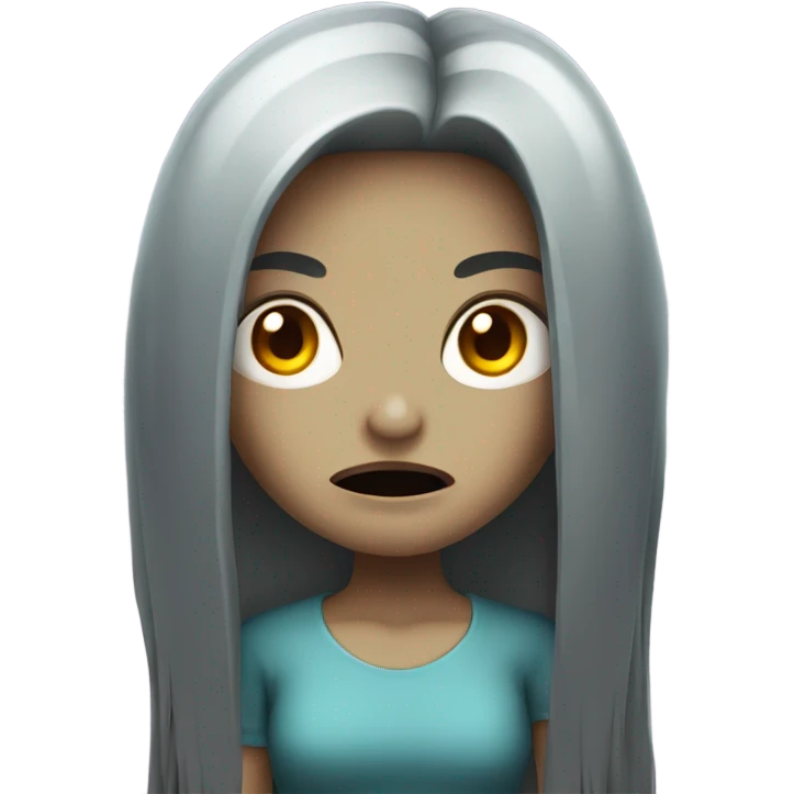 girl zombie with black long hair with teeth and serious face  emoji