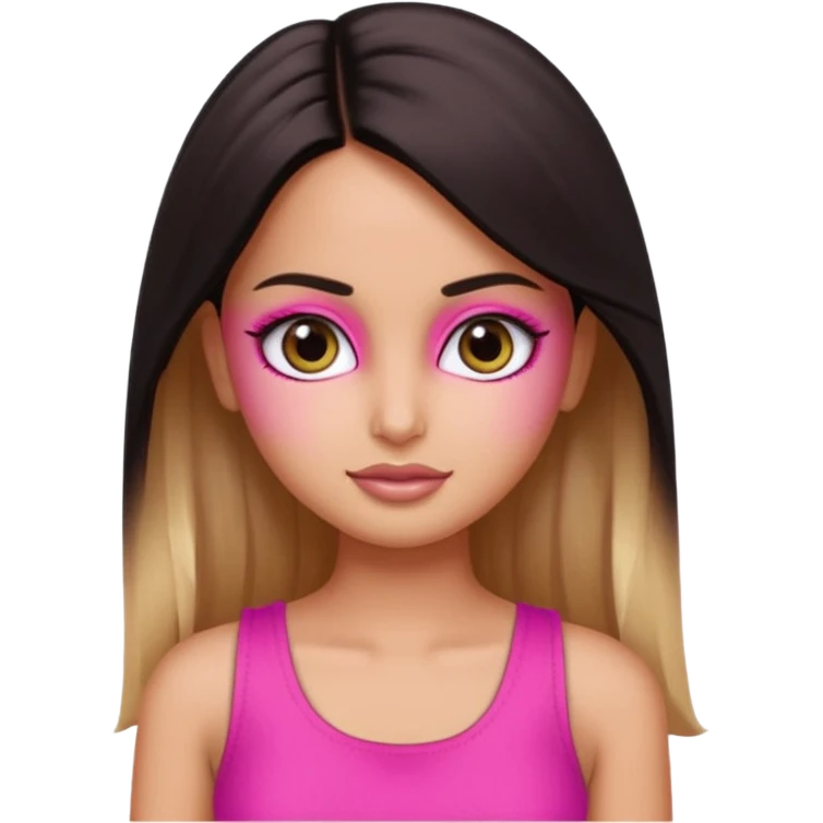 a pretty bratz emoji that looks like katrina kaif with straight side part hair wearing a neon pink sleeveless top emoji