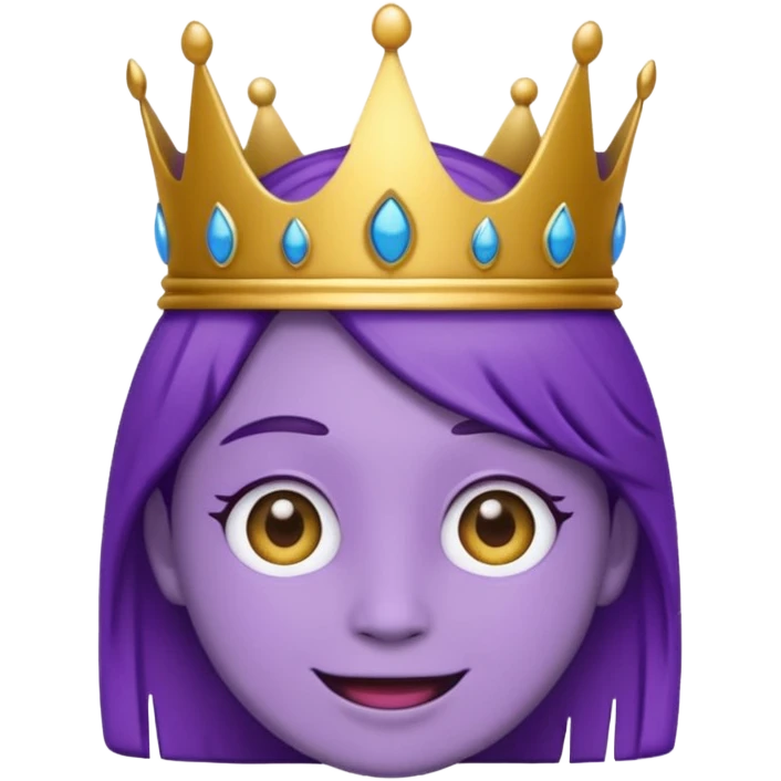 An emoji of Wemmbu, purple skinned, 2 dots for eyes. :] smile and golden crown emoji