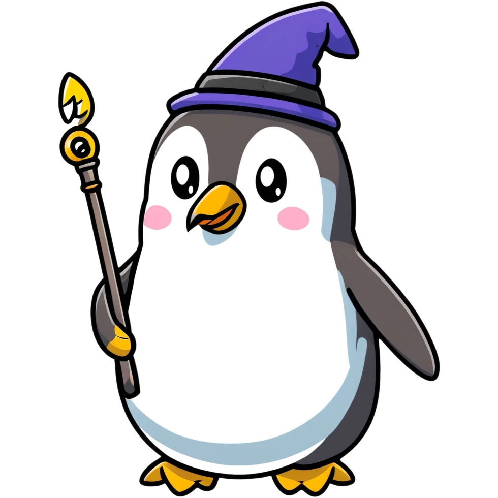 penguin wizard with staff casting magical energy emoji