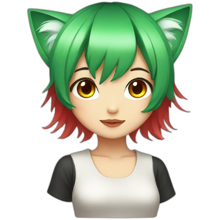 Neko girl with green hair and red eyes emoji