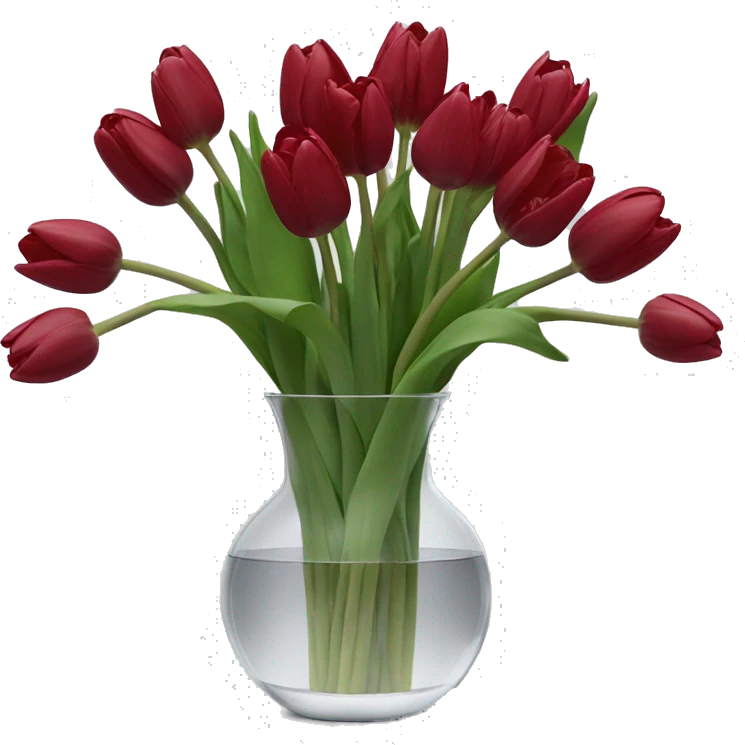 Dark red tulips stem in clear vase emoji