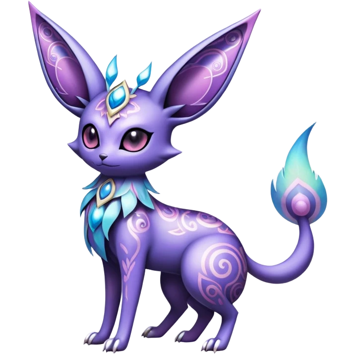 Shiny Exotic Badass Ethereal Royal Mysterious Gothic Noibat-Espeon-Umbreon-Sylveon-Pokémon-Fakémon-hybrid-creature (full body) with intricate pattern-markings emoji