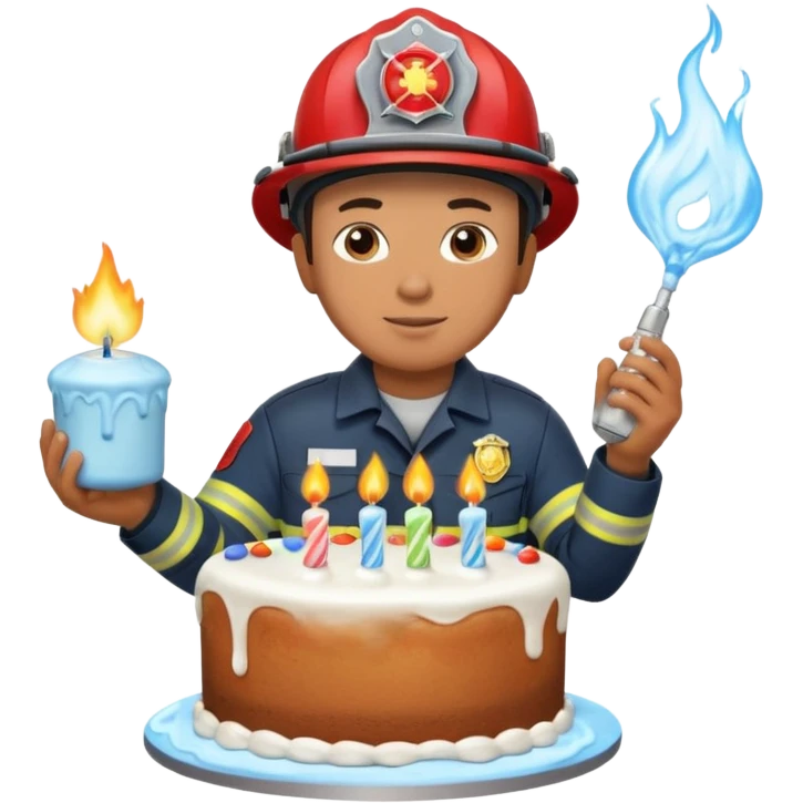 A firefighter extinguishing a party emoji