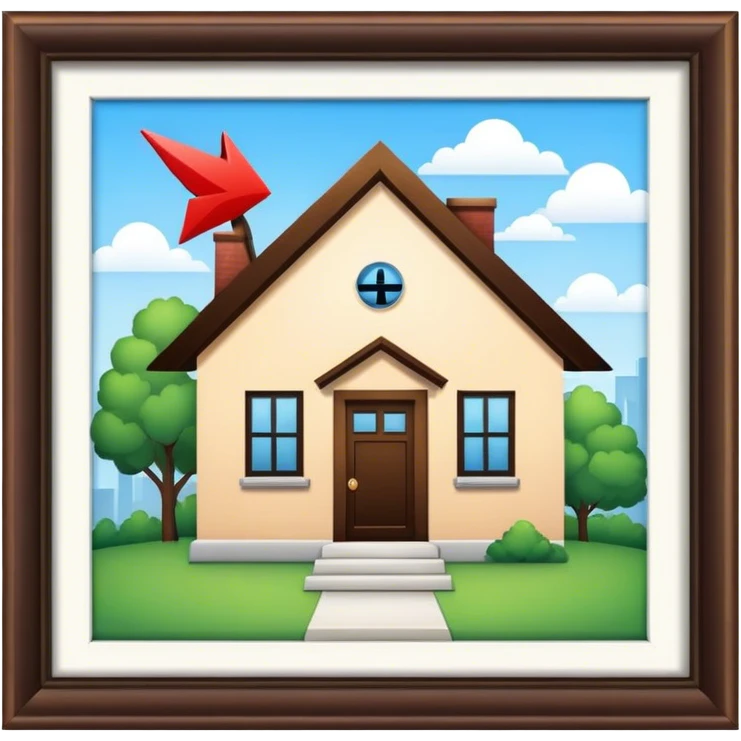 Stock market arrow behind the house emoji