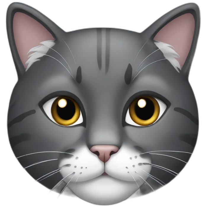 A dark grey and white cat emoji