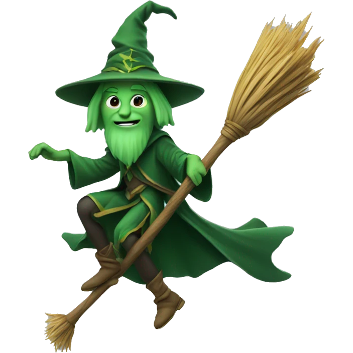 green wizard on a broom emoji