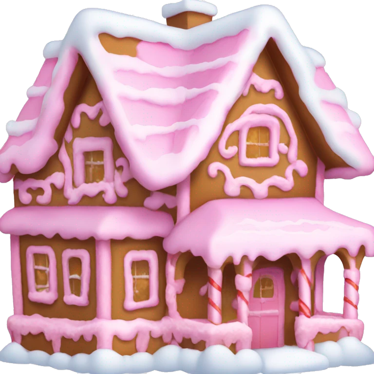 Pink gingerbread house with snow  emoji
