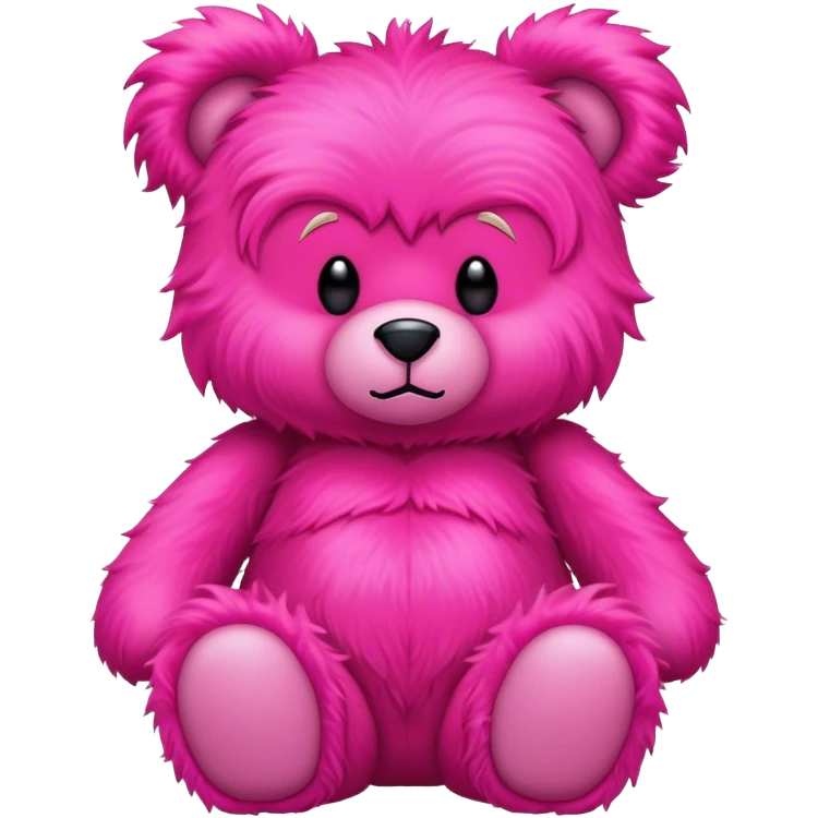 Realistic isolated big full length fluffy hot pink long fuzzy hair valentines Day stuffed Teddy Bear sitting up mood devil  emoji