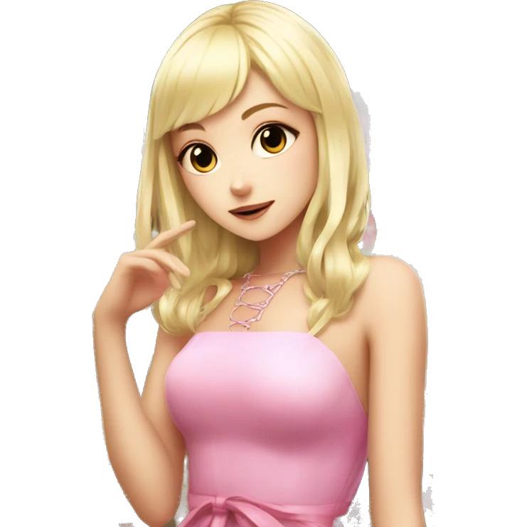 anime girl with blond hair, pink harajuku dress and mojito in her hand emoji