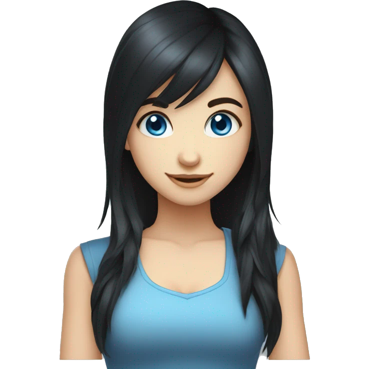 dark haired gamer girl blue eyes happy face emoji