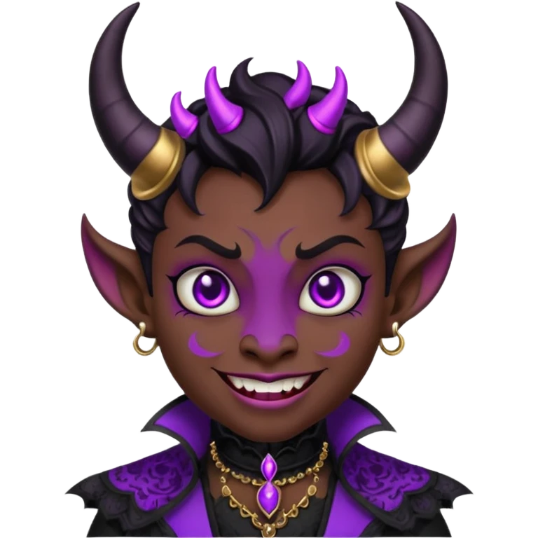 devil emoji in gothic style with black and purple colors, small horns, mysterious grin, Victorian influence emoji