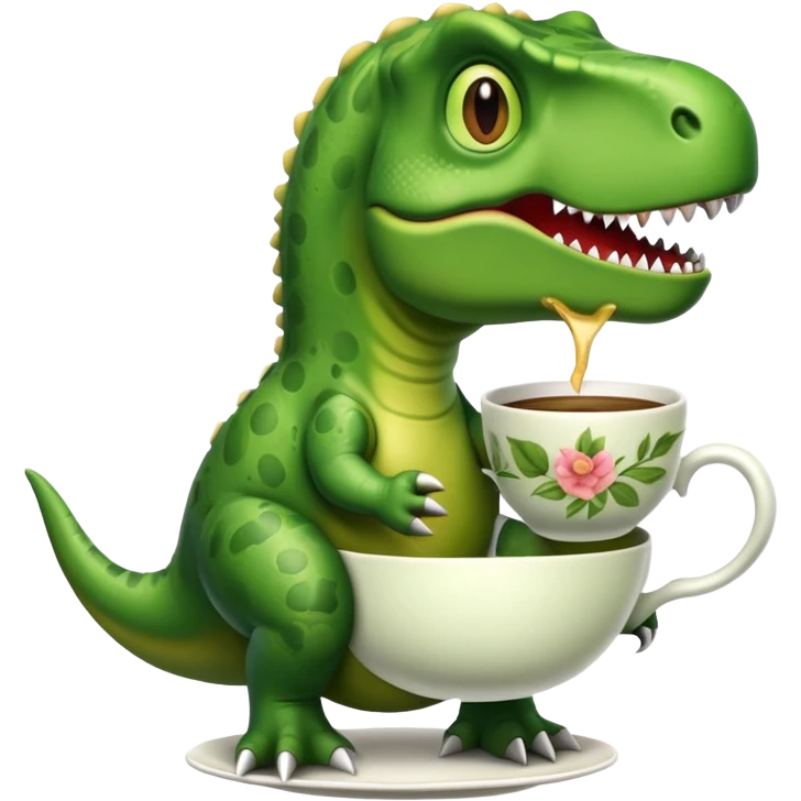 T-Rex holds tea cup emoji