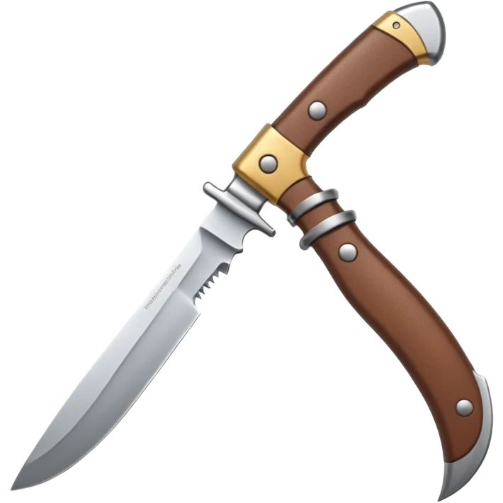 minimalist emoji-style crysknife, curved worm tooth blade, metallic gleam, fine cracks, leather-wrapped handle, warm light, bold and sharp emoji