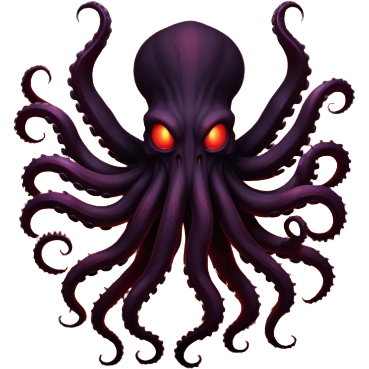 Large dark silhouette of a monster with multiple tentacles against a glowing red sky. emoji