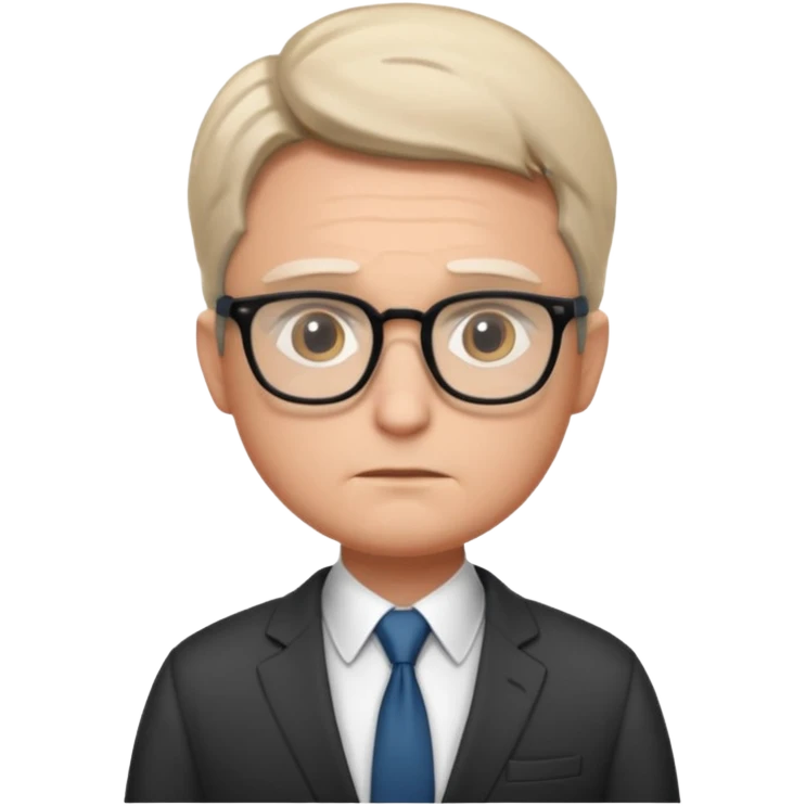 Illustrate Gus in a business suit with glasses, hands folded & serious gaze. emoji