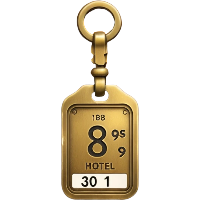 antique brass hotel key with large leather room number tag emoji