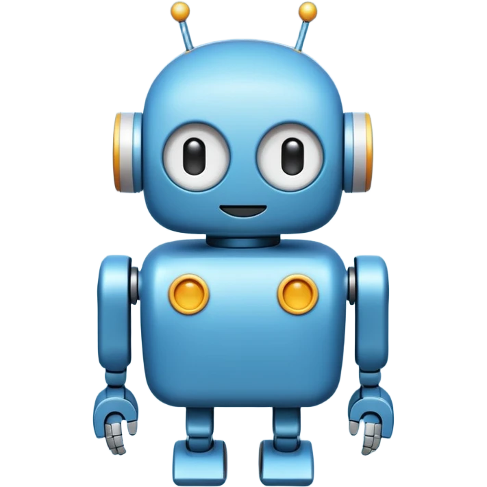 Minimal flat vector emoji of a cute Android-style robot, rounded head with small antennae, white circular eyes, simple rectangular body, short rounded arms and legs, solid dark color, clean silhouette, no gradients or shadows, centered on white or transparent background. emoji
