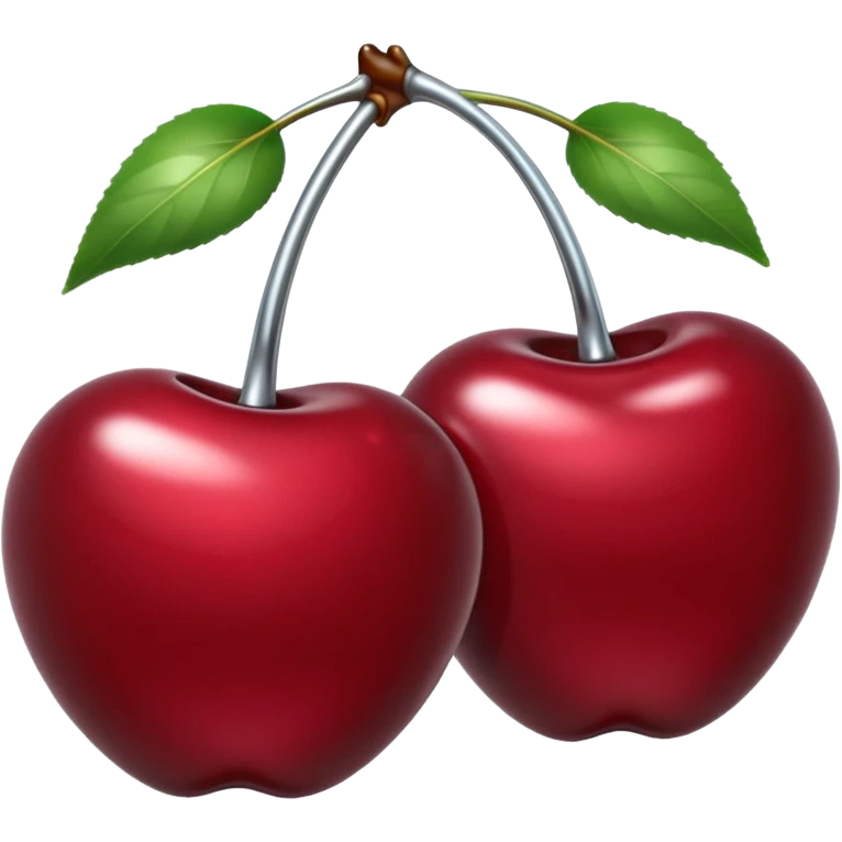 A pair of cherries emoji made of liquid silver chrome, smooth rounded shapes, glossy metallic surface, subtle sensual vibe, luxury sexy aesthetic, iOS emoji style, centered, clean white background emoji