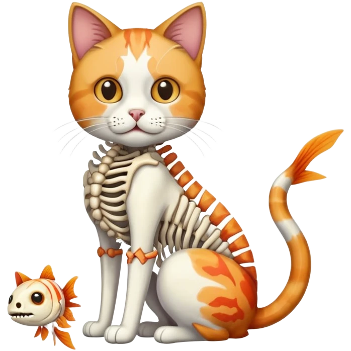 cat full body sitting with fish skeleton in mouth emoji
