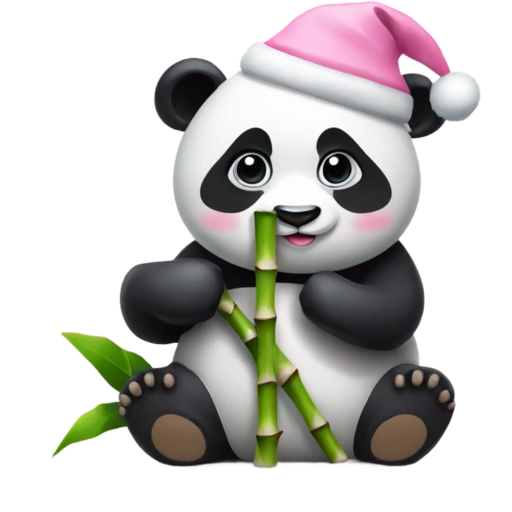 panda with pastel pink christmas hat eating bamboo emoji