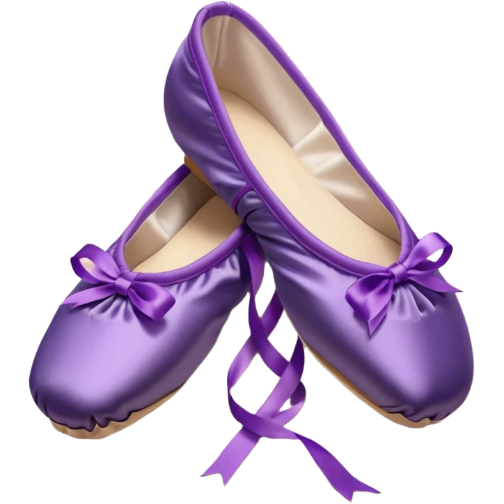 cinematic-realistic-ballet-shoes,-soft-satin-purple-pointe-shoes-with-delicate-ribbons,-resting-gently-on-a-polished-wooden-floor,-subtle-creases-in-the-fabric,-glowing-under-the-warm-golden-light-of-a-rehearsal-studio,-evoking-ele emoji