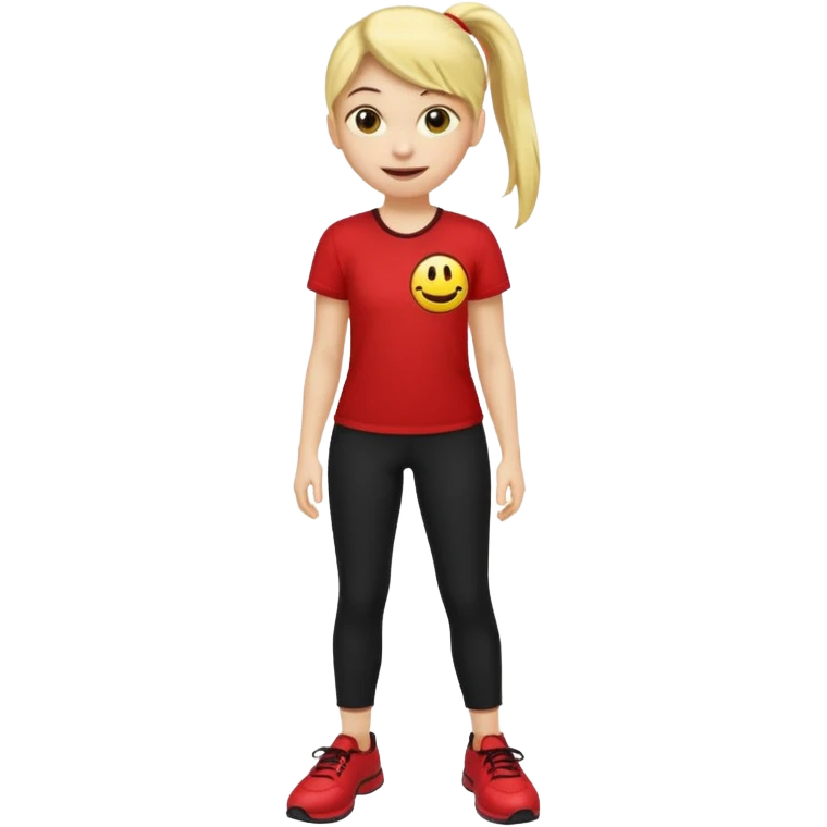 A smiley yellow emoji (like 😊) with a ponytail, red shirt, big breasts, black pants, ass and red shoes emoji