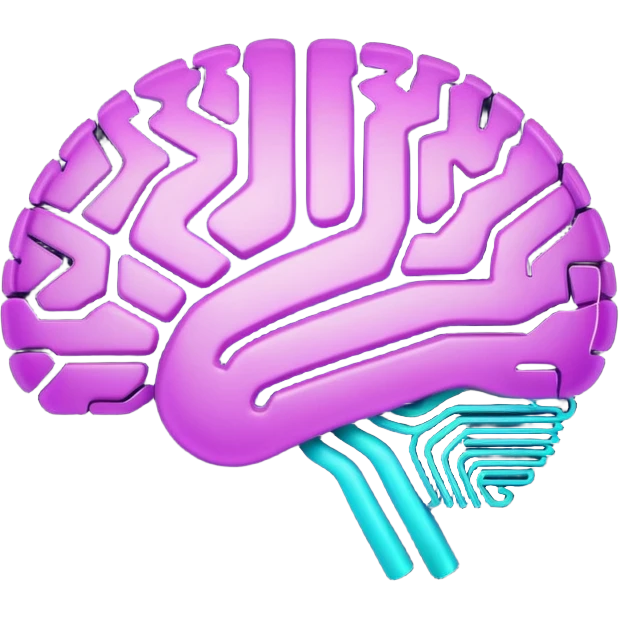 futuristic minimalistic glowing brain circuit icon, neon purple and cyan energy lines, dark background, tech AI design, 1:1 aspect ratio, no face emoji