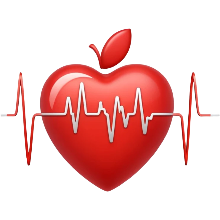 glossy red heart with thin white electrocardiogram (EKG) line in classic PQRST waveform, soft gradients and highlights, Apple iOS style emoji emoji