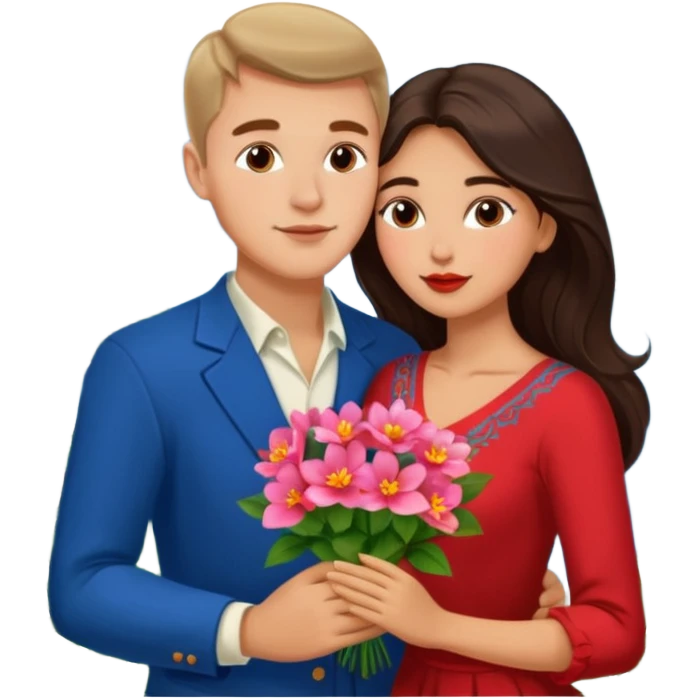 Kissing Couple traveling in Montenegro russian man and elegant  Latina girl delicate flowers and mountains in the background  emoji