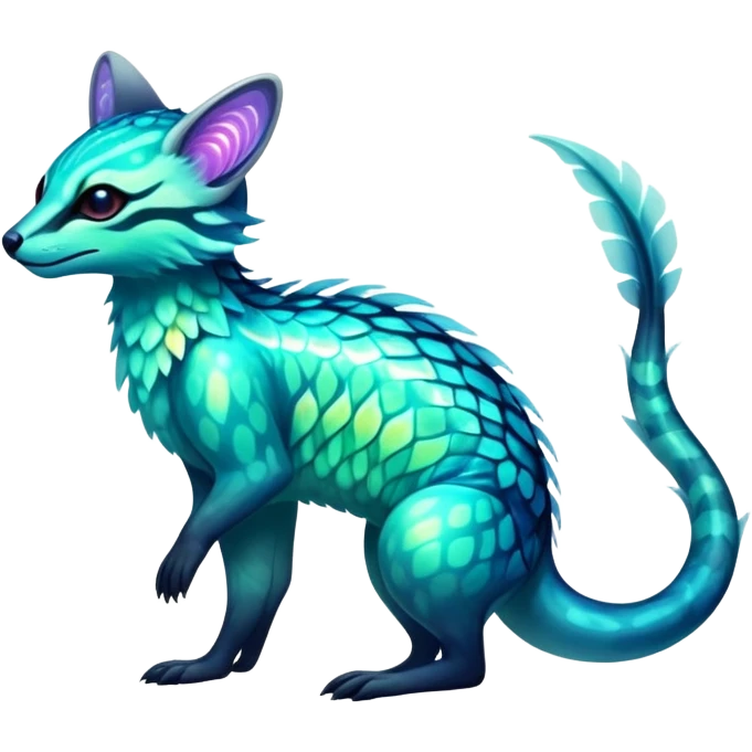 Exotic futuristic bioluminescent translucent transparent lush warm-colored neon-glowing iridescent Fakémon-Fionbri-Vernid-Genet-creature emoji