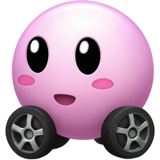 Metal cute black eyes Kirby ball driving on 4 car wheels emoji