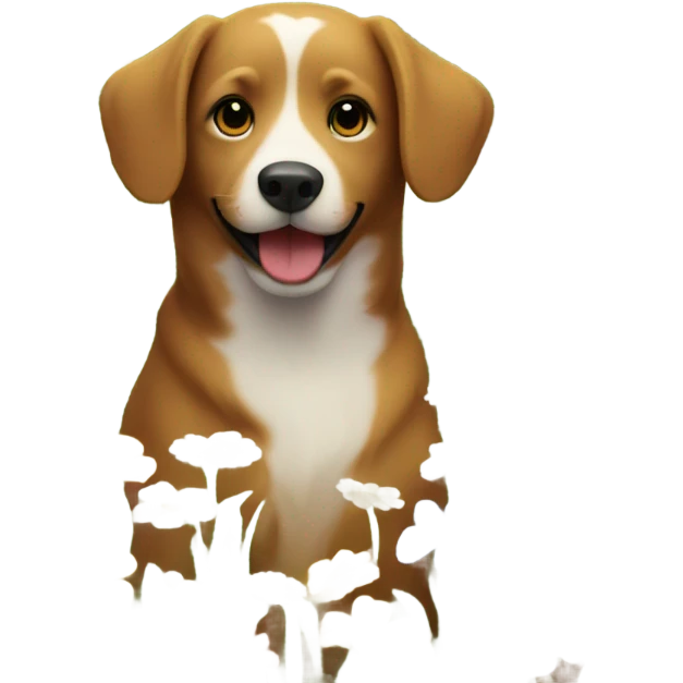 dog enjoying nature among flowers with flower emoji