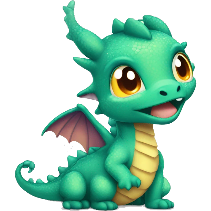 A baby dragon emoji breathing tiny puffs of glittery fire emoji