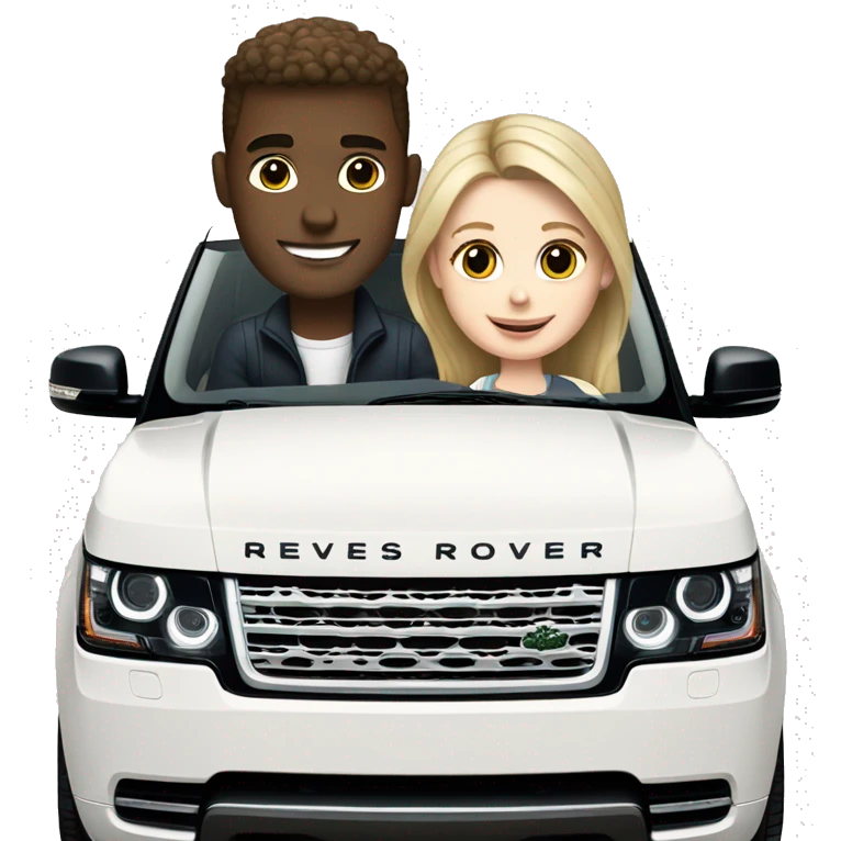 White girl and white boy sitting in white Range Rover  emoji