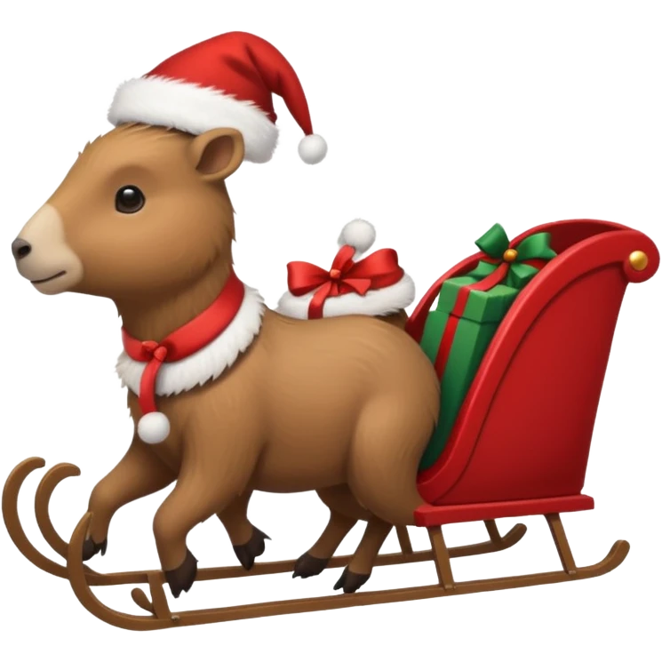  capybaras pulling a sleigh with santa hats emoji