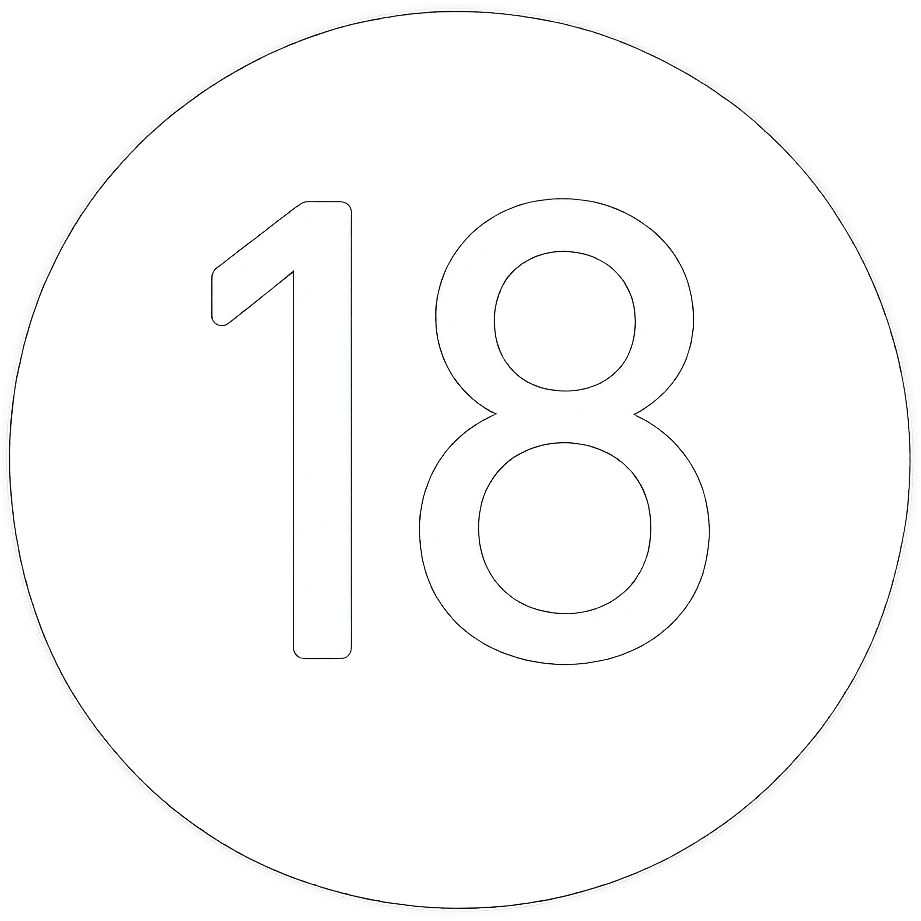 Remove the semi truck wheels from the image, leaving only a black circle with a white number 18 in the center. Keep the background transparent. The number 18 should be clear and centered inside the black circle. emoji