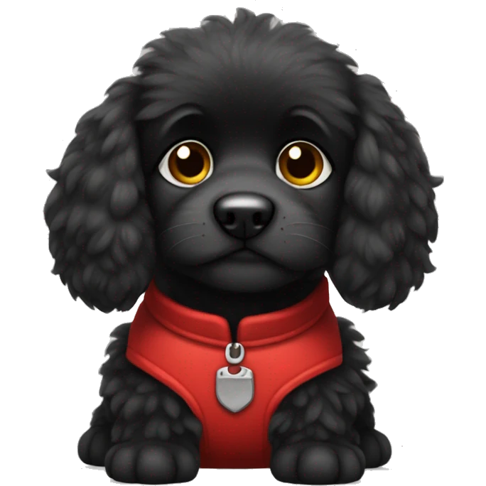 solid black fluffy puppy wearing red vest emoji