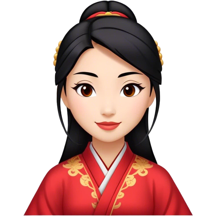 Cinematic Realistic Radiant Mulan Portrait, presenting Mulan with a warm, confident smile and lifelike light-toned skin that appears almost luminous under natural daylight. Her sleek black hair is rendered in meticulous detail, and her traditional robe—accented with understated red highlights—is depicted with realistic fabric textures and folds. The overall image exudes a gentle, inviting glow, high shine, and refined detail that captures her poised elegance and inner resilience in a painterly, authentic style. emoji
