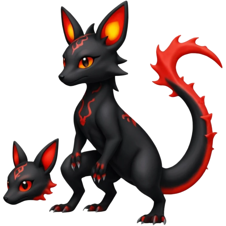 Edgy gothic dark magma-Salandit-Umbreon-Litten-hybrid-fusion (full body) emoji