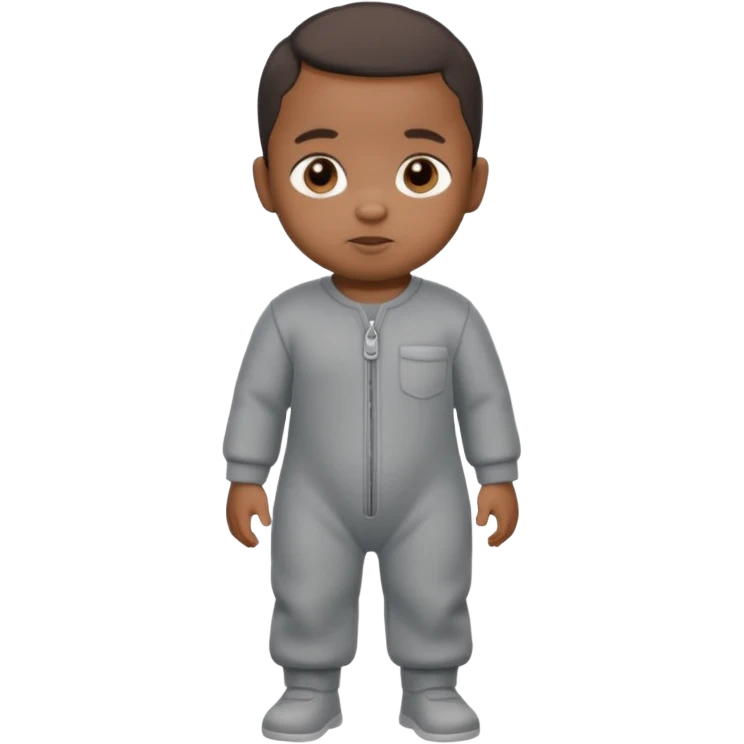 Black baby with straight face in a grey jumpsuit emoji