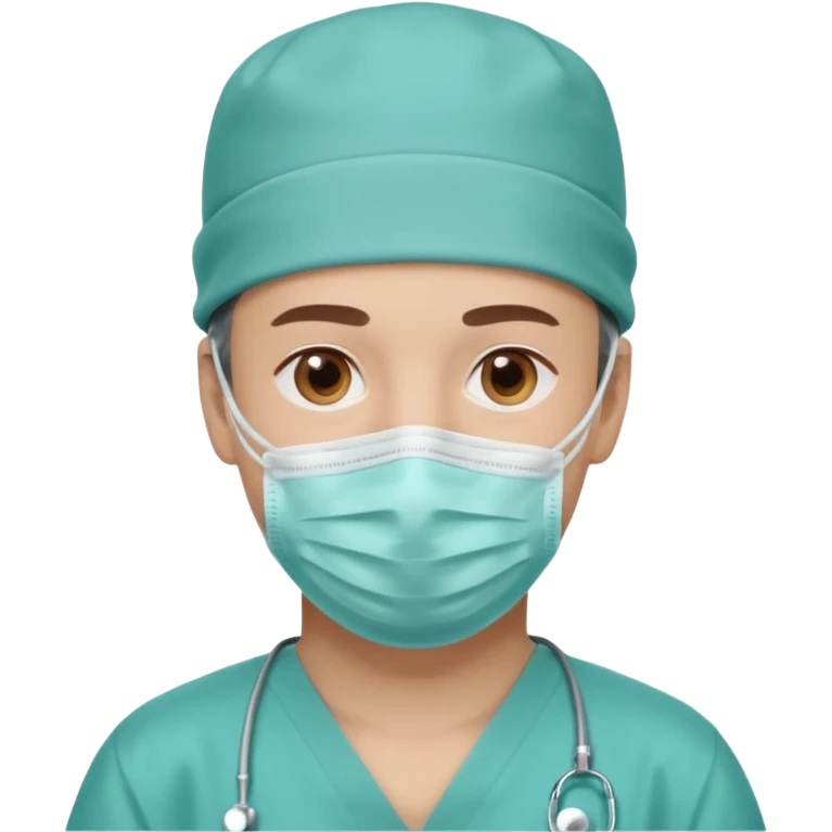 A light-skinned man with brown eyes, wearing a teal surgical cap and face mask. emoji