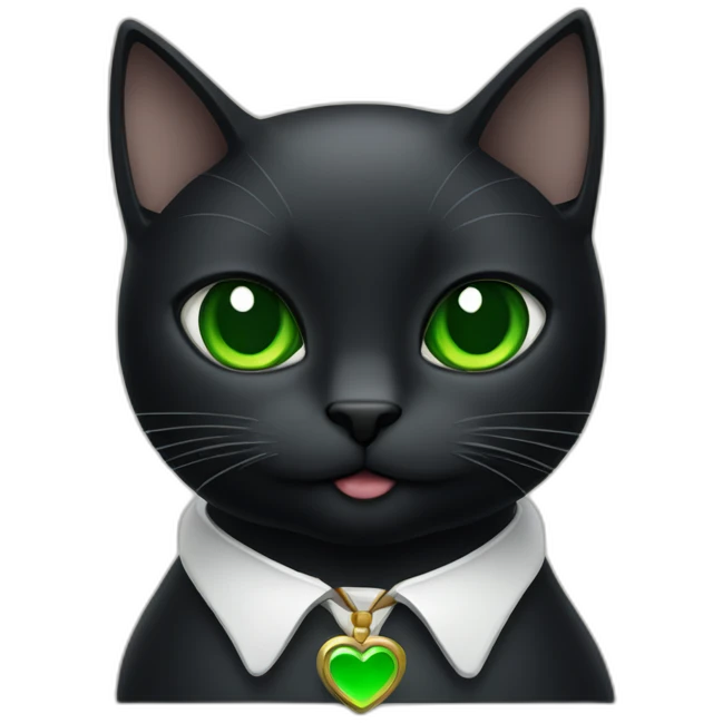 Black cat sitting with Green eyes and a White stein only on the chest  emoji